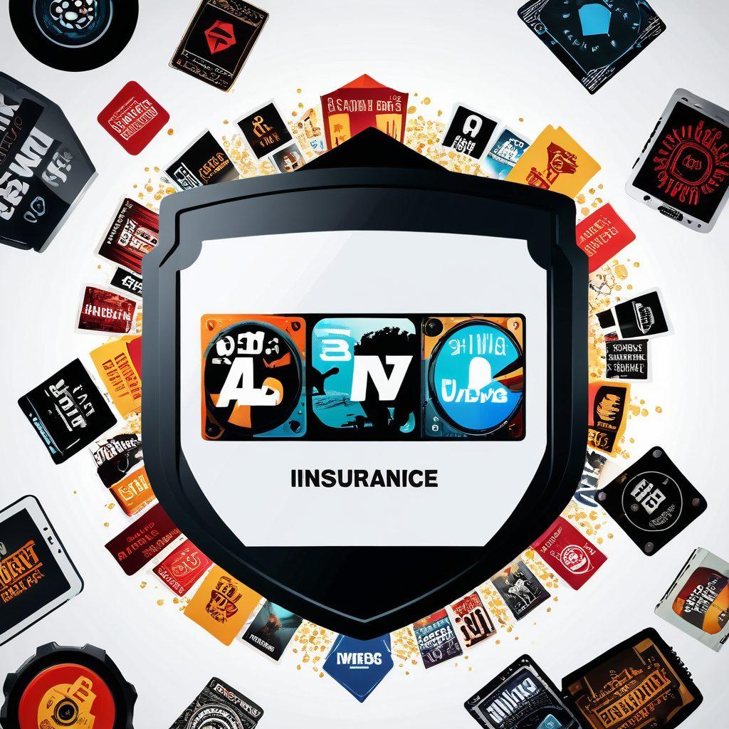 A dynamic collage illustrating the evolution from DVDs to streaming services, featuring a vintage DVD alongside a sleek tablet displaying a streaming app. Include symbols of insurance like a shield or checkmark subtly woven into the background, with bursts of entertainment elements such as film reels and popcorn. The color palette should be vibrant and engaging, capturing the essence of the entertainment industry. super-realistic. vibrant colors. white background.